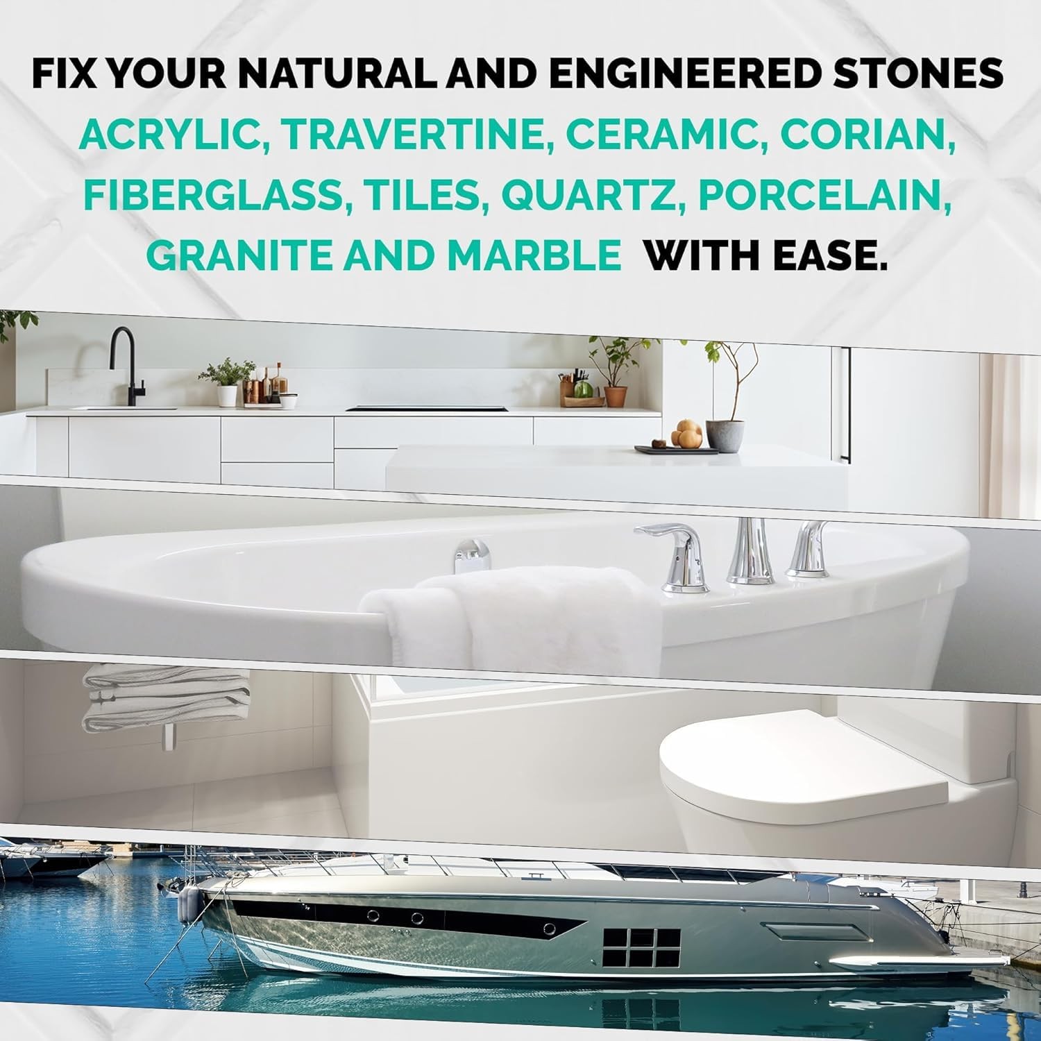Fiberglass Tub Repair Kit (Clear, White Acrylic & Dark White Color) – Fix You