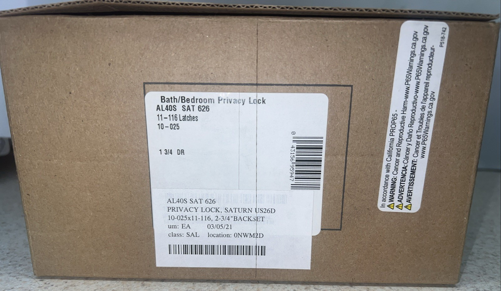 Schlage AL40S SAT 626 Bath/bdrm Privacy Lock. Satin Nickel NIB