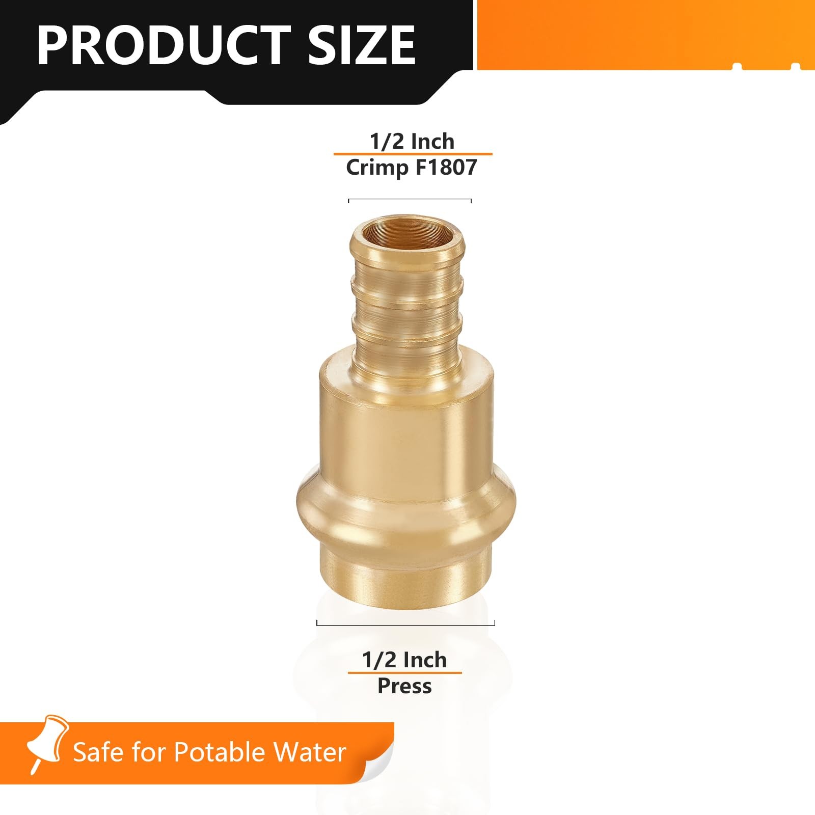 5-Pack Hesun Copper Press Fitting Adapter1/2 Press X 1/2 Pex F1807 Crimp