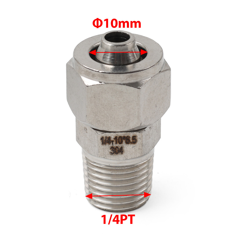 Compression Tube Fitting 1/4 PT Male Thread x 10mm OD Tube 304 Stainless Steel