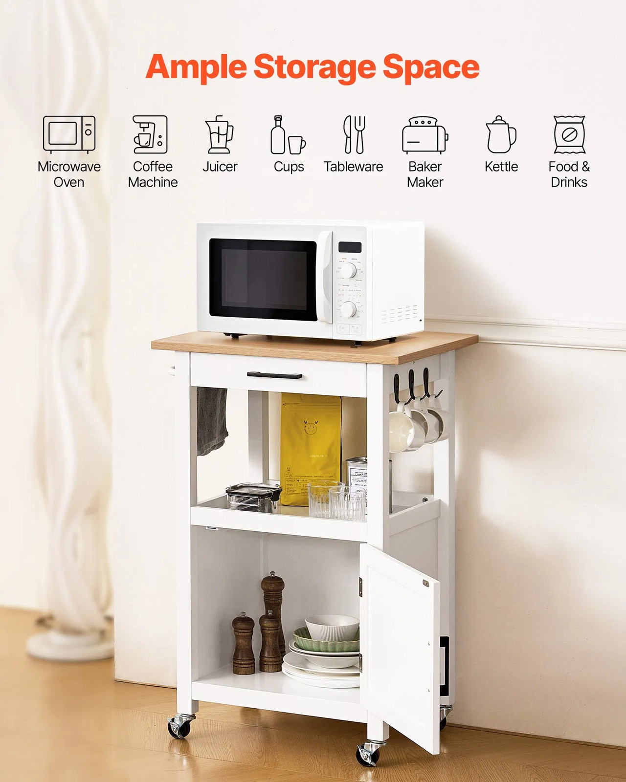 Kitchen Island Cart with Single Door Cabinet, Mobile Carts with Drawer, Towel Ra