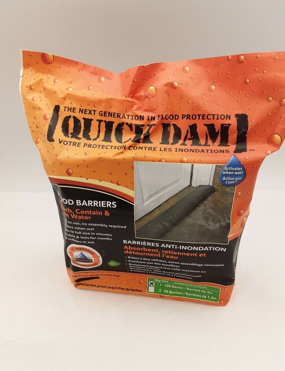 Quick Dam 10 Ft Flood Barrier Reusable Water Activated Indoor/Outdoor NEW