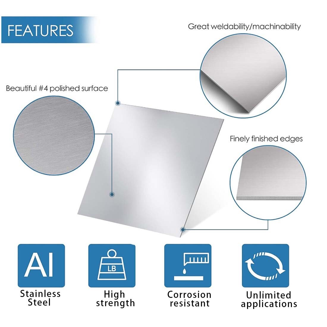 301 Stainless Steel Plate Sheet Thick 0.01-1mm Metal Panel Solid Board 100x100mm