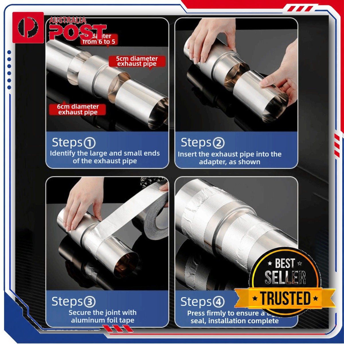 Stainless Steel Exhaust Pipe Reducer Adapter Variable Diameter Joint 3-2 Inches