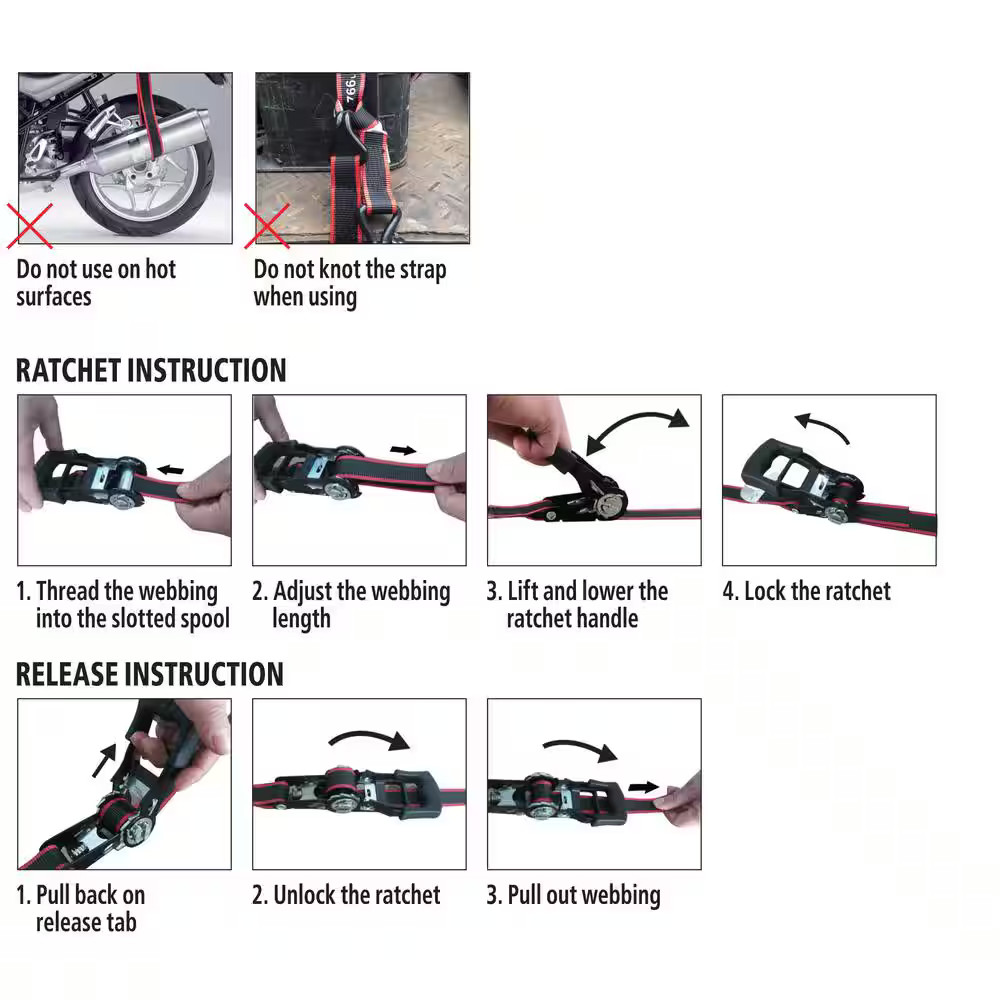 Husky 12 ft. x 1 in. Ratchet Tie-Down Straps with S-Hook (4-Pack)