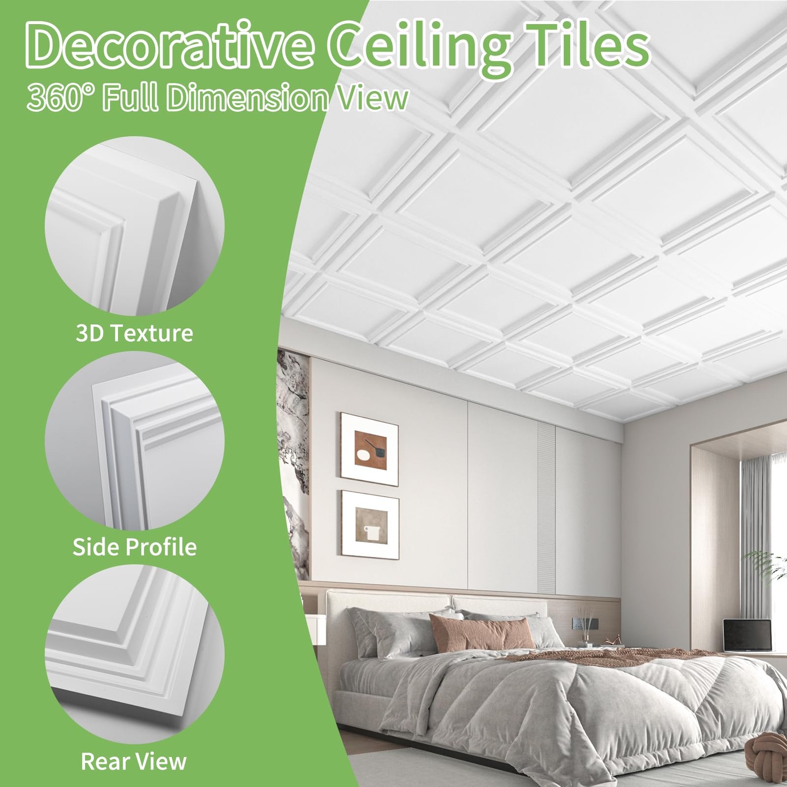 Art3D Decorative Drop Ceiling Tiles 24 X 24 Inch Glue Up Ceiling Tiles For Room