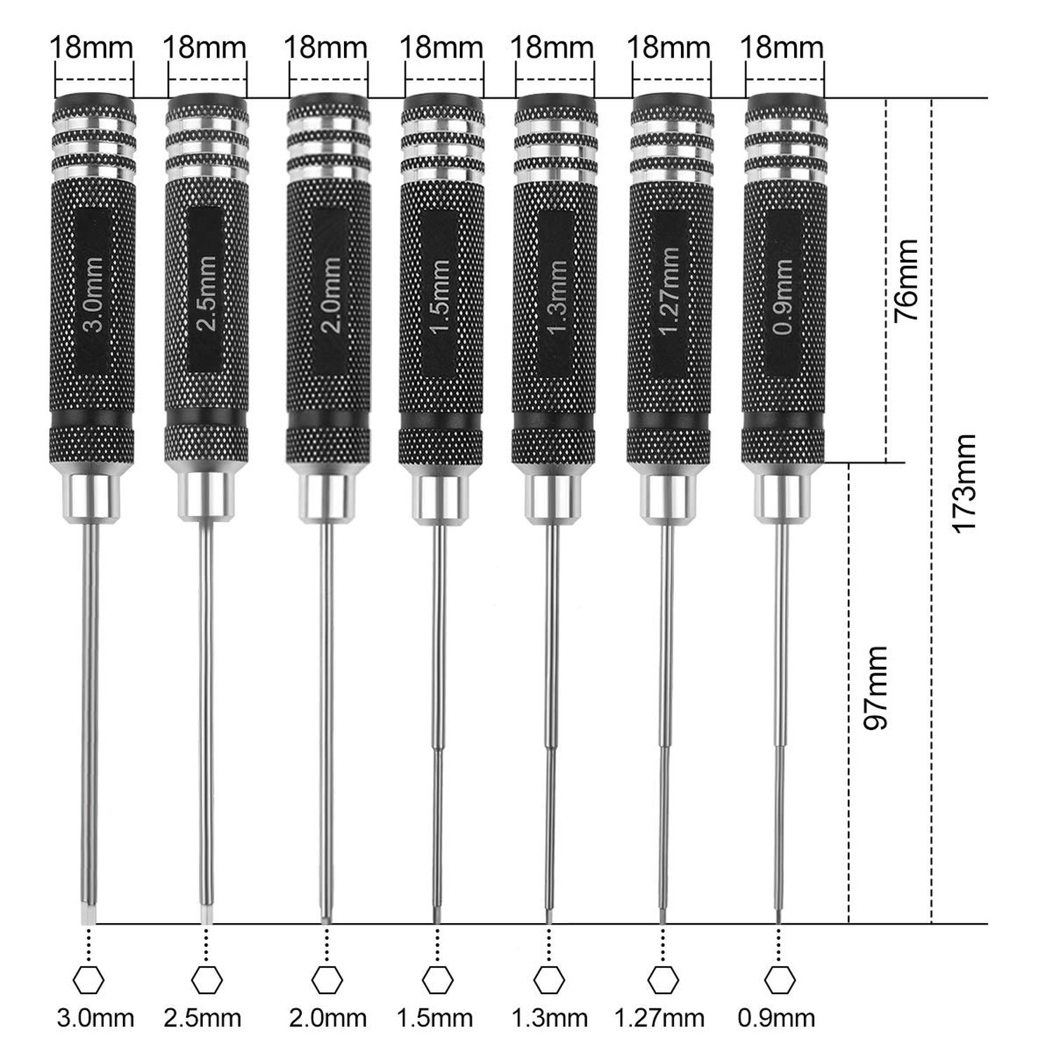 RC Hex Driver Set – 7pcs Hex Allen Screwdriver Kit 0.9mm 1.27mm 1.3mm 1.5mm 2…