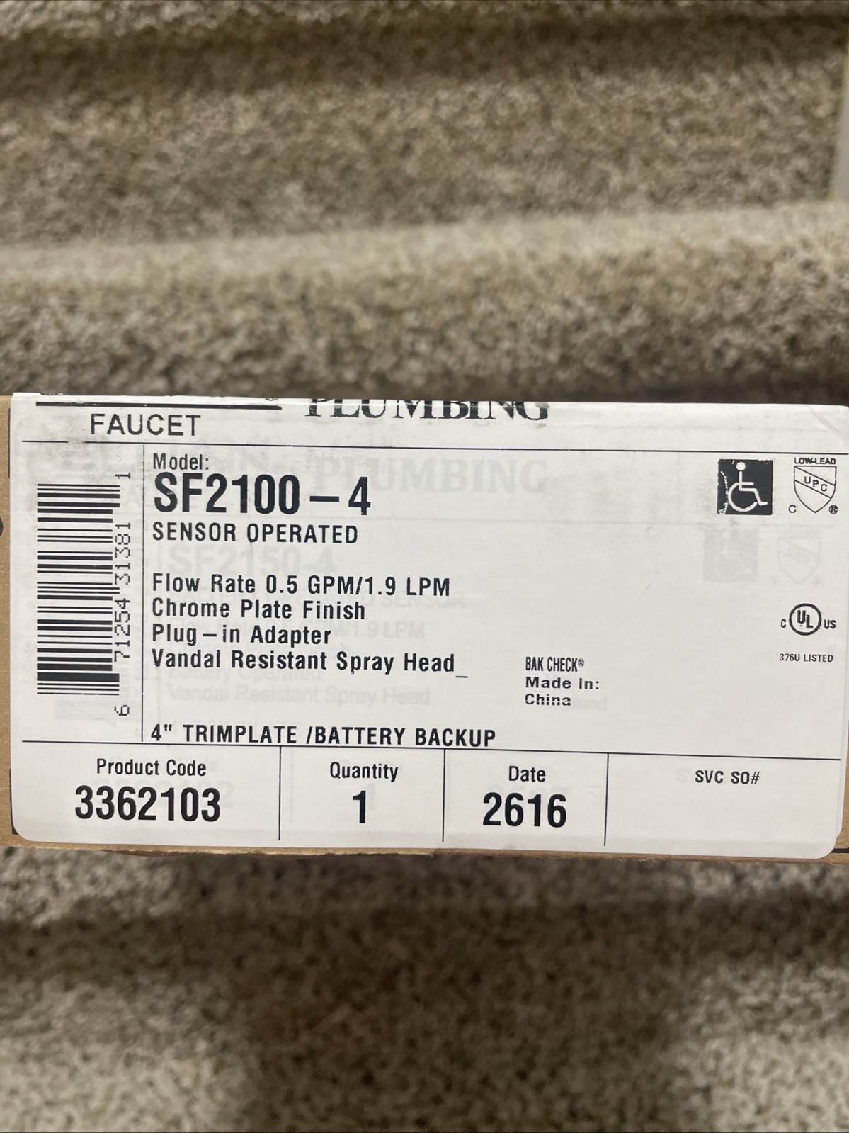 Sloan SF2100-4 Sensor Activated Electronic Faucet