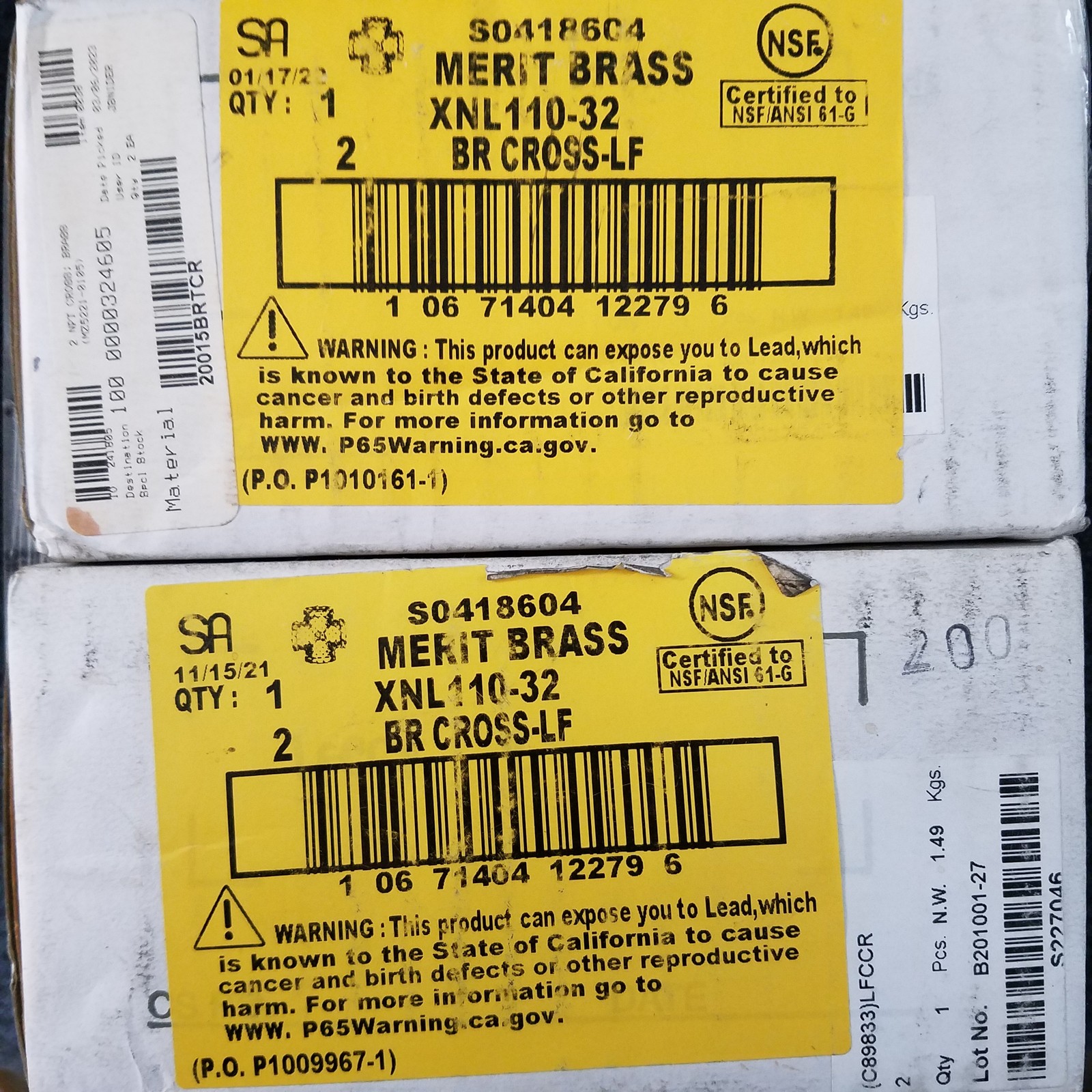 Lot of 2, Merit Brass XNL110-32 Pipe Cross, 2″ Nominal, FNPT End Style, Brass