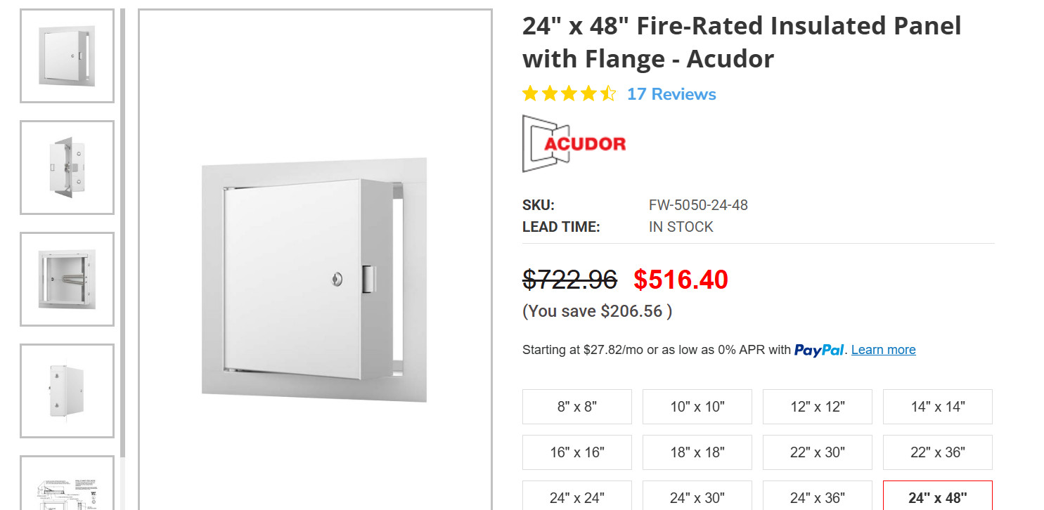 24″ x 48″ Fire-Rated Insulated Panel with Flange Acudor