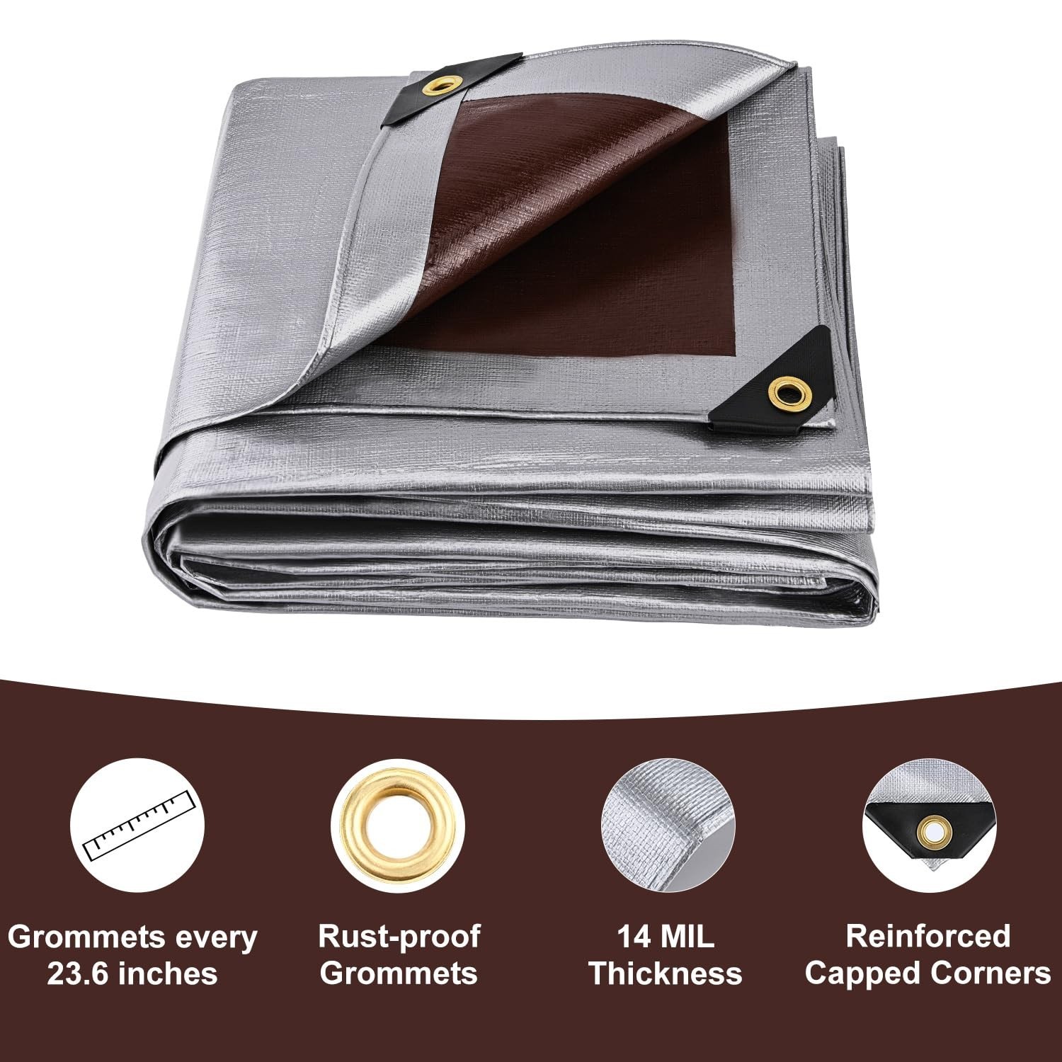 Sunvigor Tarp Waterproof 10x20Ft, Heavy Duty Tarp Cover Extra Thick 14 Mil Te…