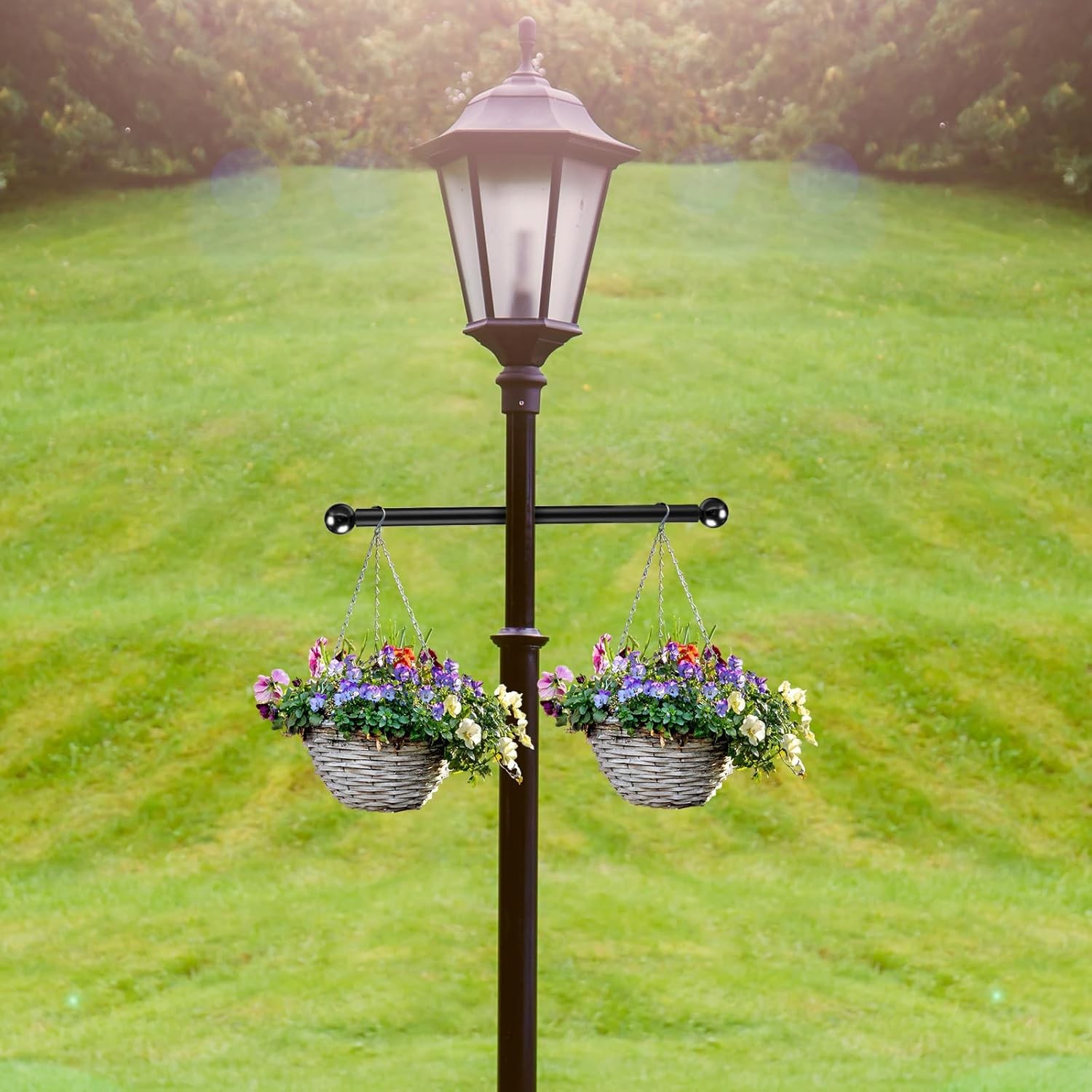 3PCS 16″ Lamp Post Cross Arm Ladder Rest w/ Threaded Metal Ball Black Brass