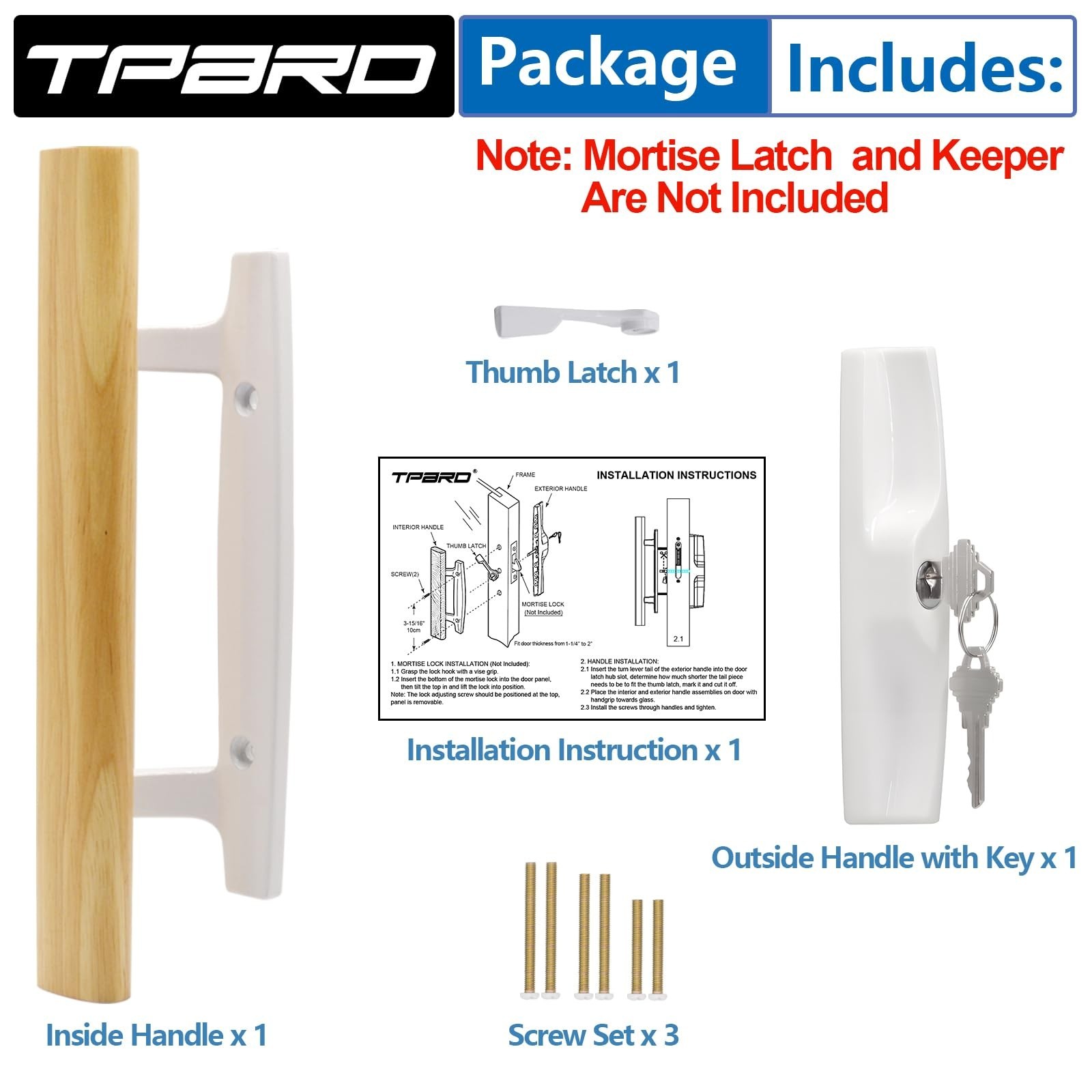 Sliding Glass Patio Door Handle Set with Key Cylinder, Fit for 45° Mortise