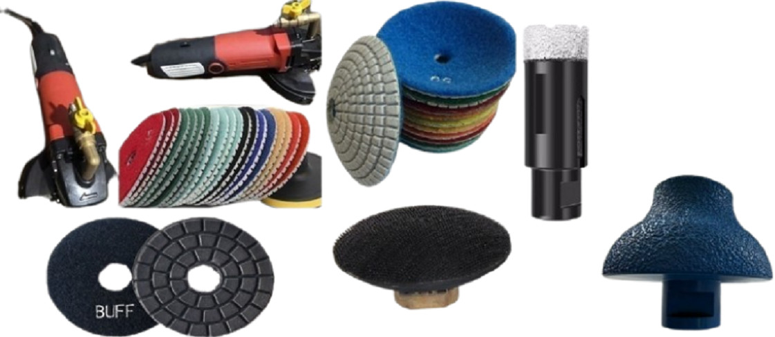 22PCS Granite Marble Polisher Kit Wet Convex Pads F25 Router Bit Core Drill Bit