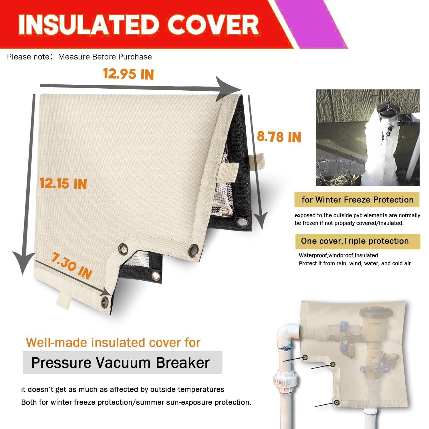 Insulated Pouch for Backflow Preventer Cover(5°F),Block Liquid, Sun-ray, Heat