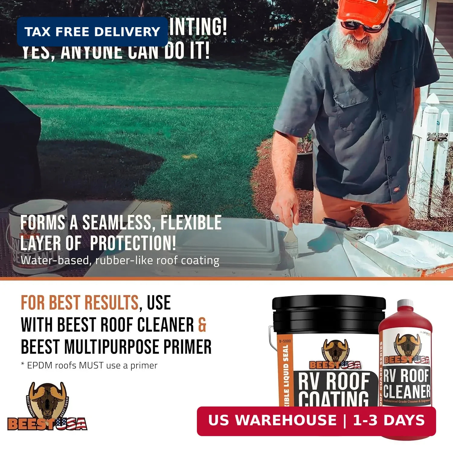BEEST RV Roof Coating White, 1 Gallon Covers up to 50 sq ft (2 Coats), Solar Ref