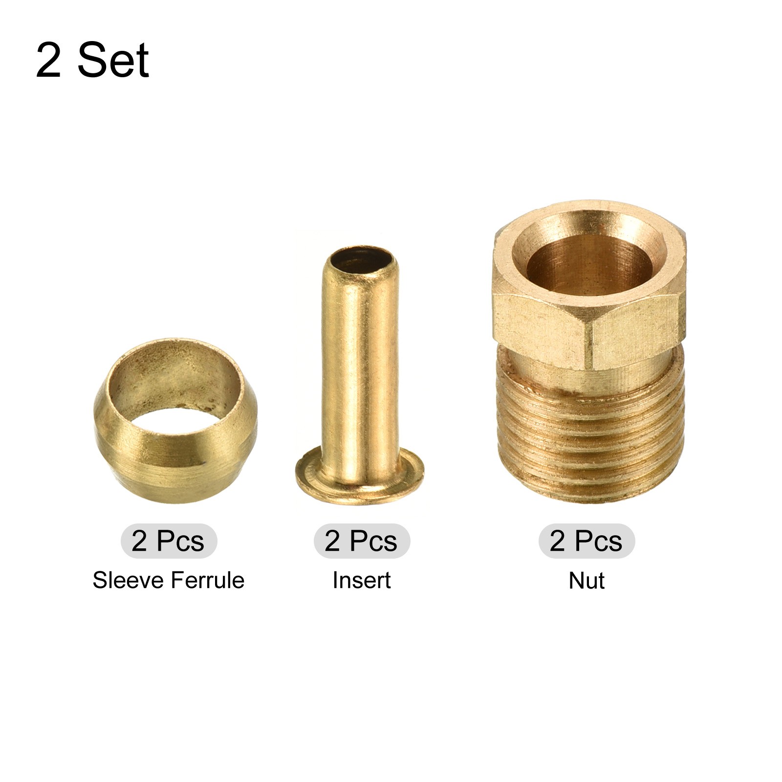4mm ID 6mm OD Tube Brass Compression Kit 2 Set, Sleeve Ferrule & Insert & Nut
