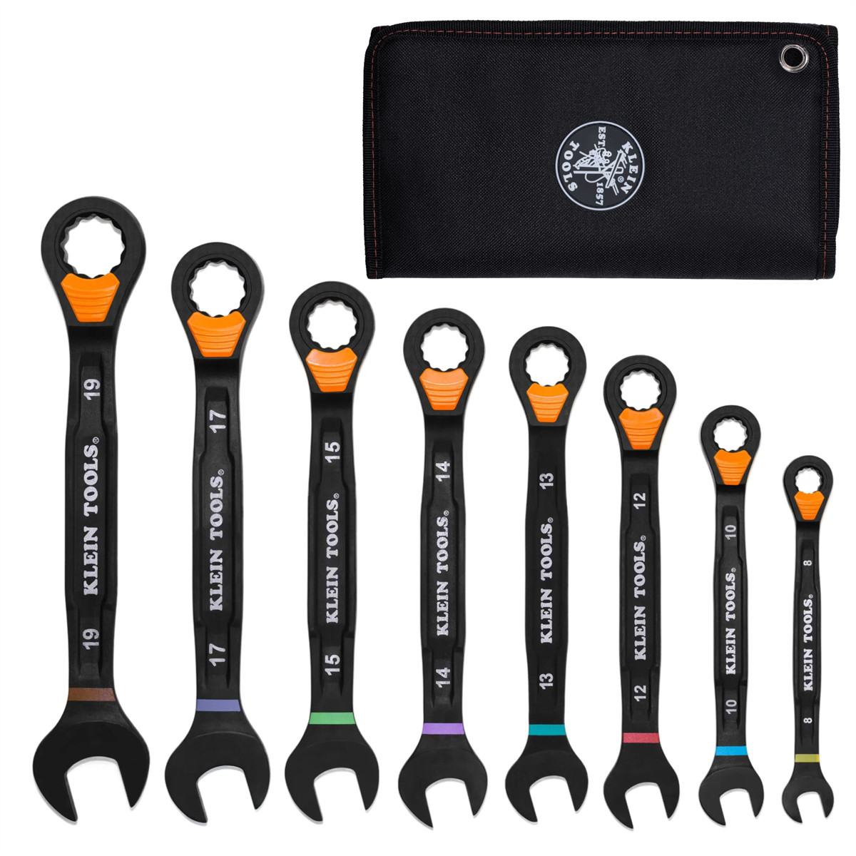Klein Tools Ratcheting Combination Slide-Lock Wrench Set, Metric, 8-Piece