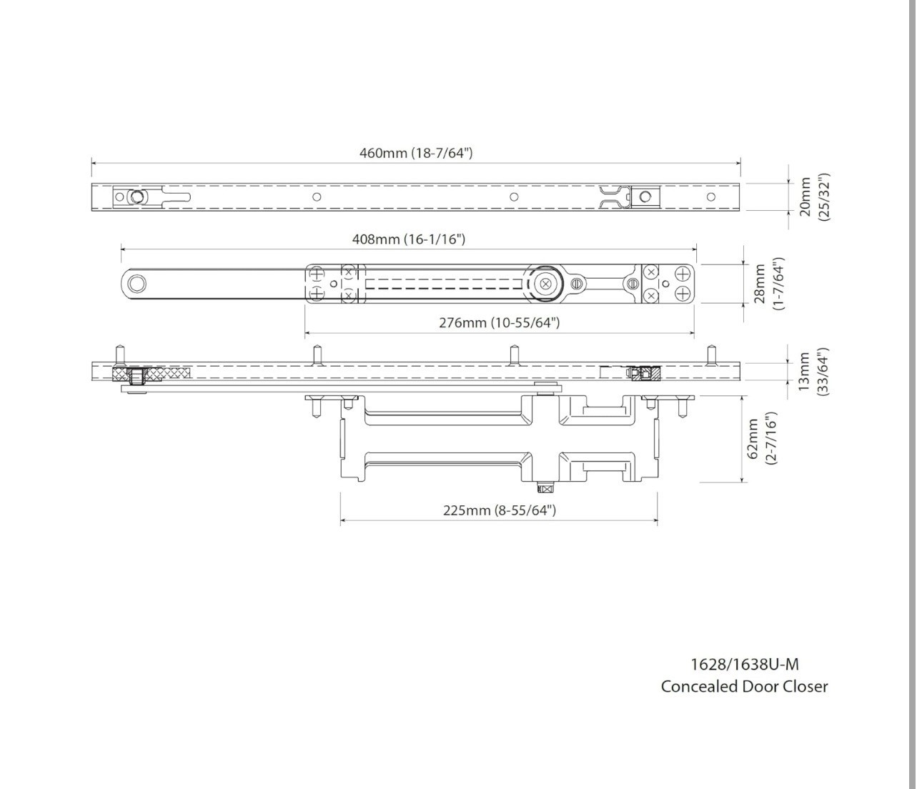 NHN1638U-M Concealed Door Closer, Non-Handed, Heavy-Duty, Up to 132lbs. Doors…
