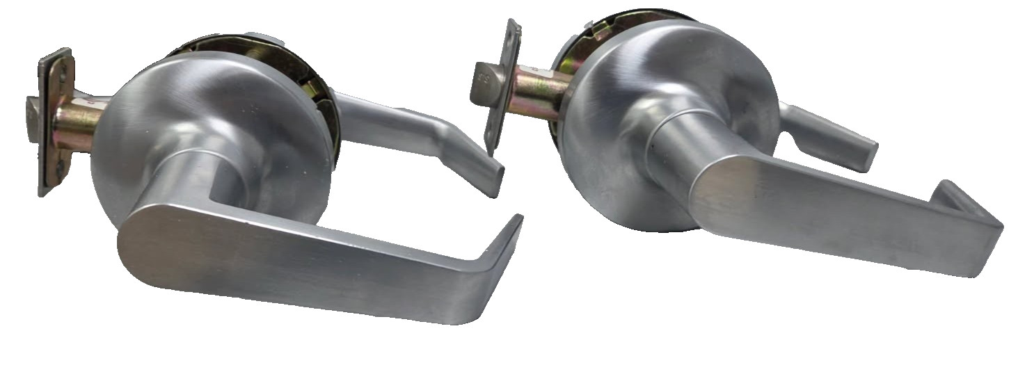 Set of TWO Tell Manufacturing Grade 2 commercial lever locksets – Satin Chrome