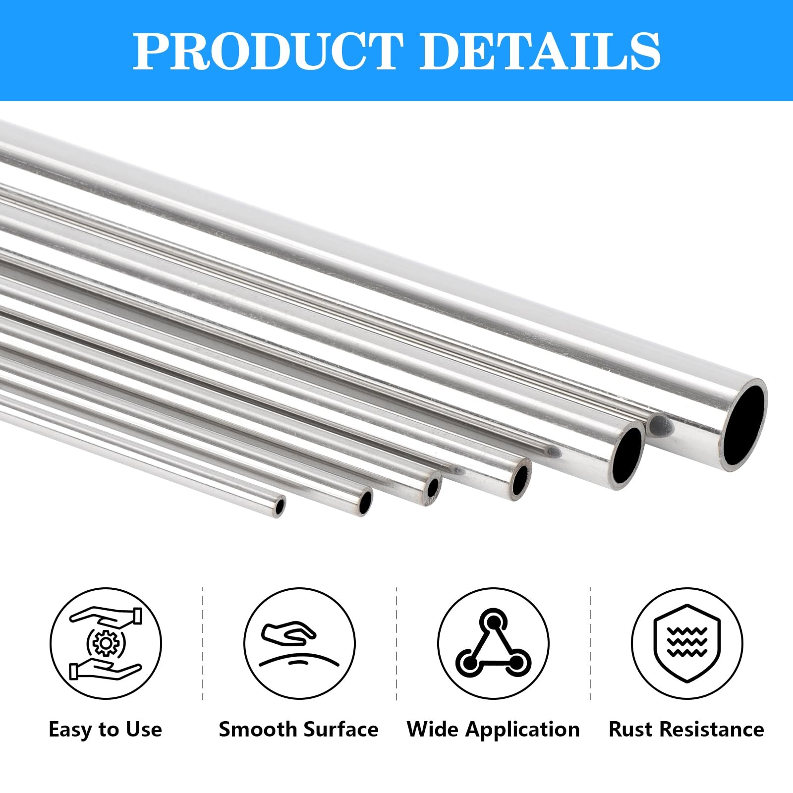A-KARCK 1/2″ OD 304 OD, 10″ Length, 1mm Wall Thickness, 4 Pack, sliver