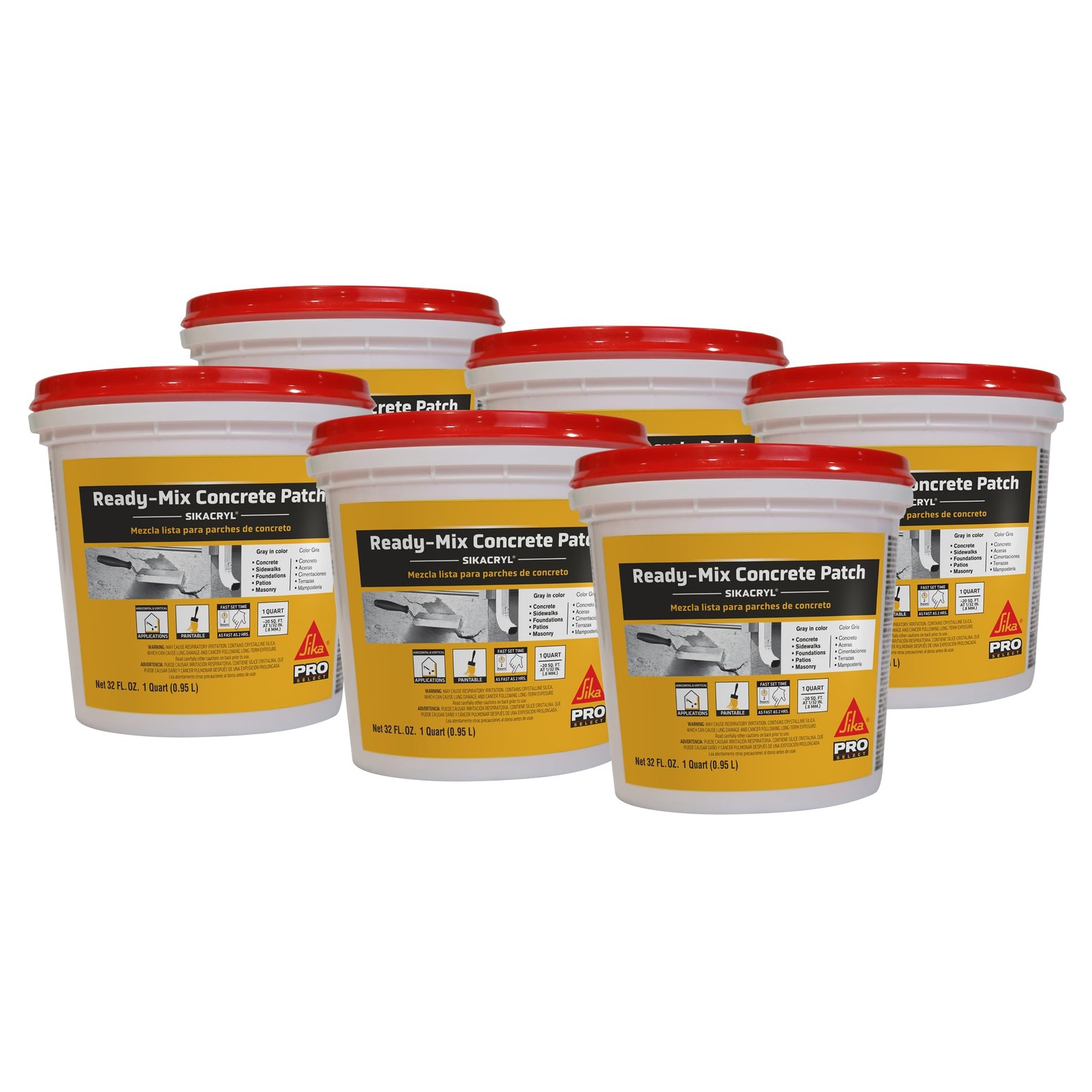 Sikacryl Ready-Mix Concrete Patch, Gray, Textured, 1 qt (6 Pack) – Durable Re…
