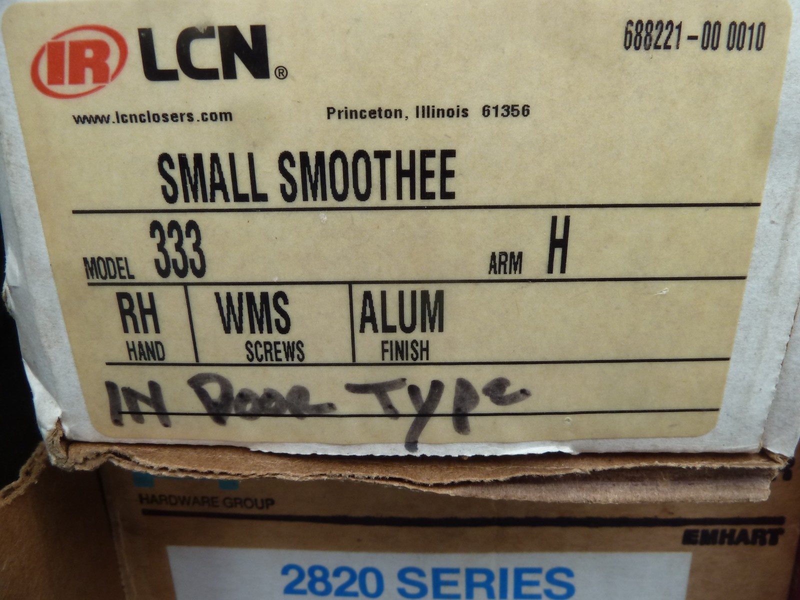 NOS LCN 333 Small Smoothie Door Closer, Finish: Aluminum H arm hidden in door