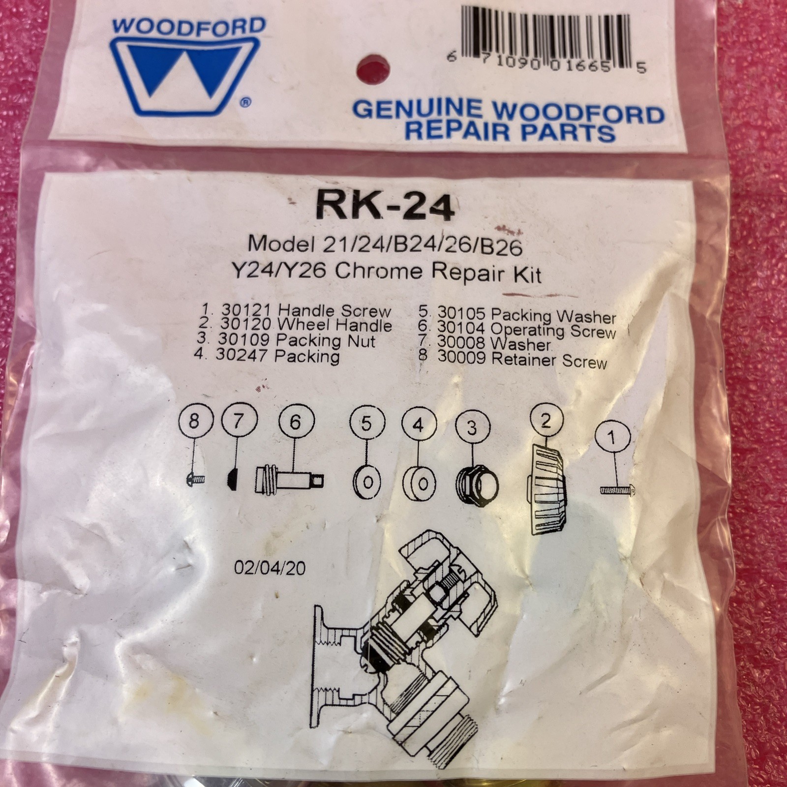 Woodford RK-24 Faucet Repair Kit Model 21, 24, 26, B24, B26, Y24, Y26