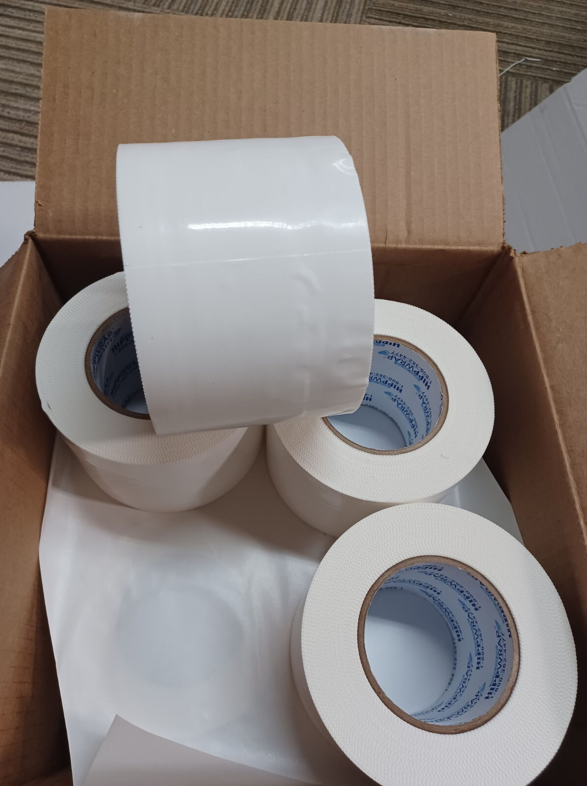 (12 Rolls) HippWrap Shrink Tape 4″x180′ 96mm x 55m, White, Serrated Edge, 704WSF