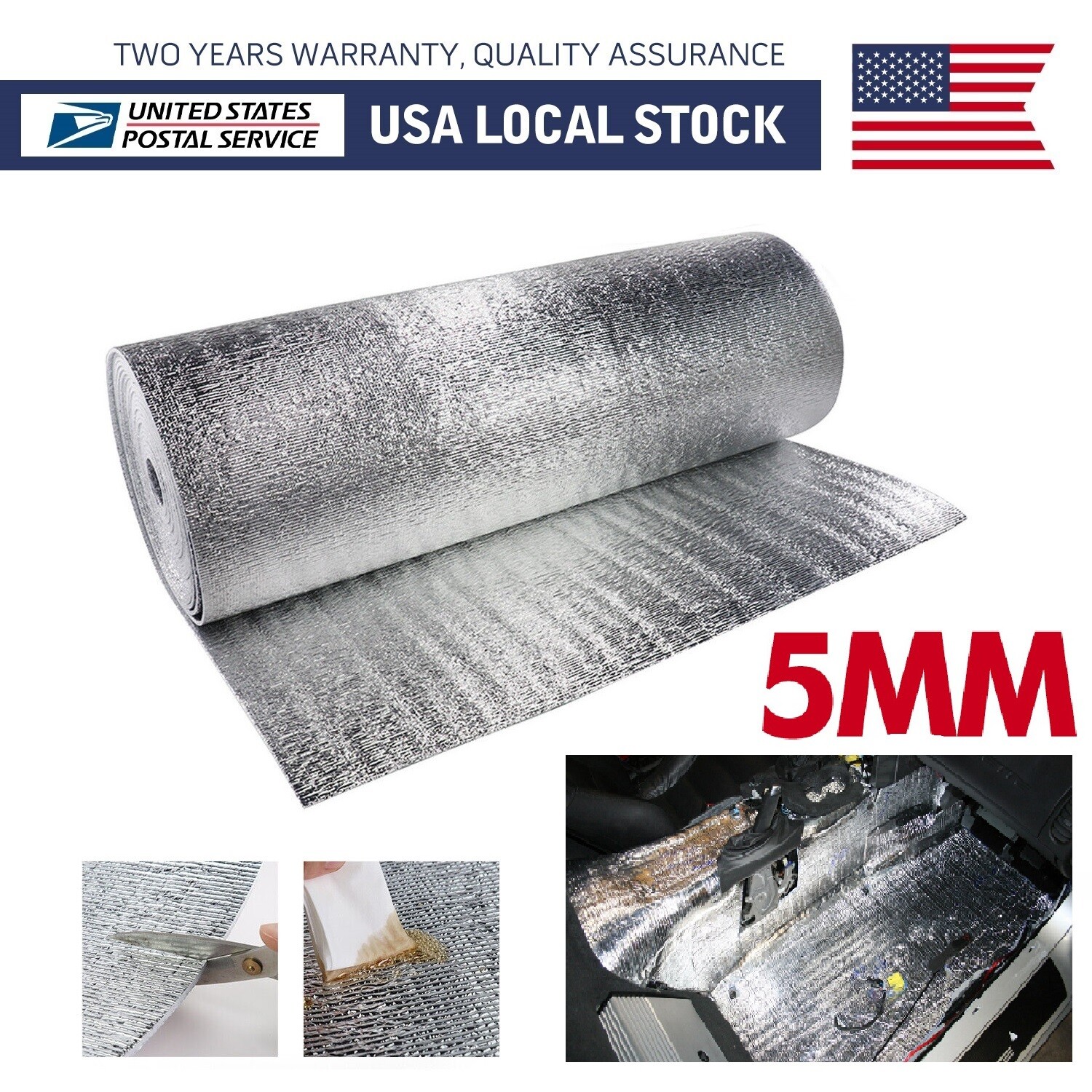 40″x13′ 5MM Heat Reflective Aluminum Foil Insulation Foam Thermal Insulation Mat