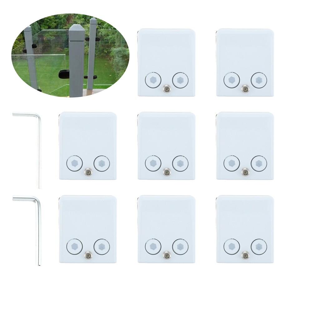8Pcs Square Glass Clamps White for Indoor Outdoor Glass Shelves Bathroom Shower