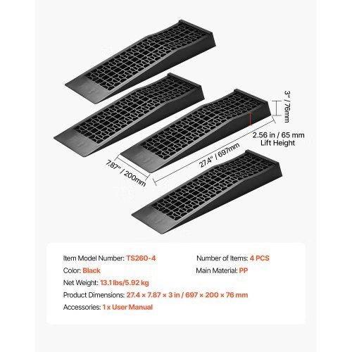 Car Ramps, 4 PCS 20000 lbs GVW Capacity, 2.56 in Lift Height, Portable Low Profi