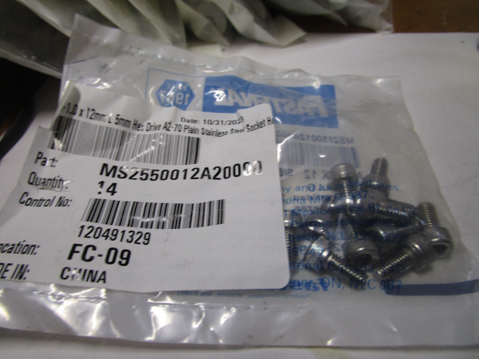 M6-1.0 x 12mm L 5mm Hex A2-70 Plain Stainless Steel Socket Head Cap Screw QTY 14