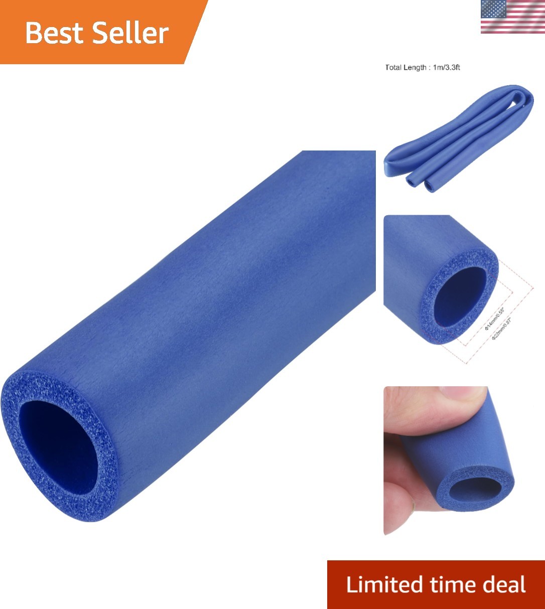 Versatile Foam Tubing: 14mm ID, Rubber Grip Support & Pipe Insulation, 1m Length