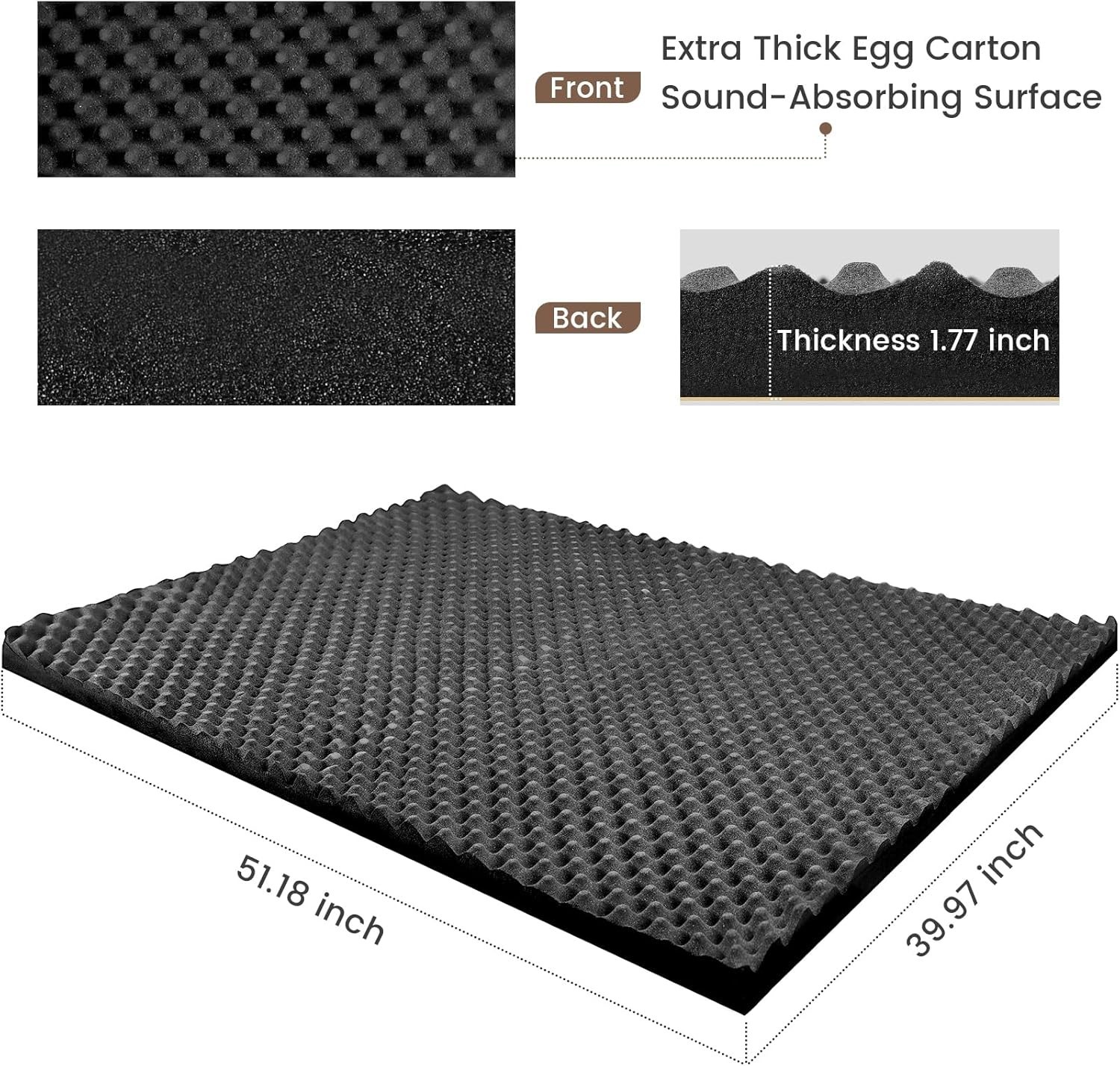 Kaqiluo Self Adhesive Egg Crate Foam Sound Insulation 1.77″ Thermal Acoustic Mat