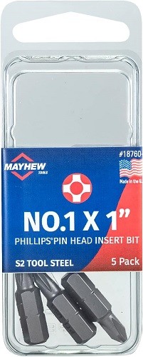 Mayhew 18760-5 – No. 1 x 1″ Phillips® Pin Head Insert Bit, 5 Pack – 1EA