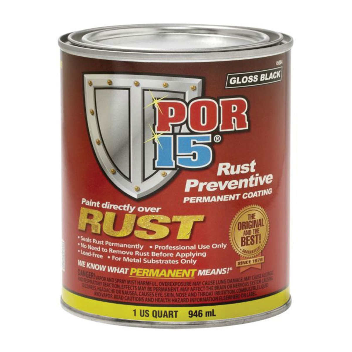 POR-15 INC 45204 High Performance Rust Preventive Coating, 1 qt Can, Gray, 250