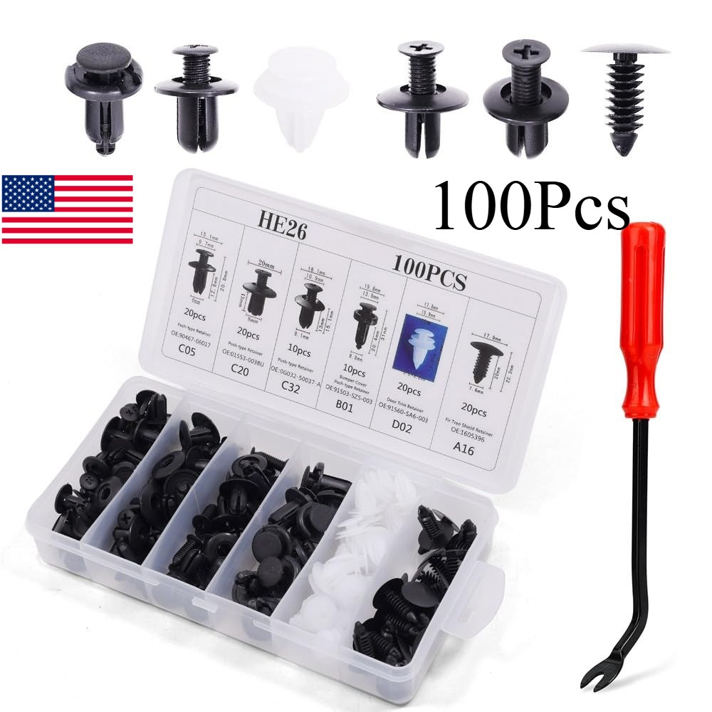 100 PCS Bumper Retainer Clips Car Rivets Fasteners Retainer Kit and Removers