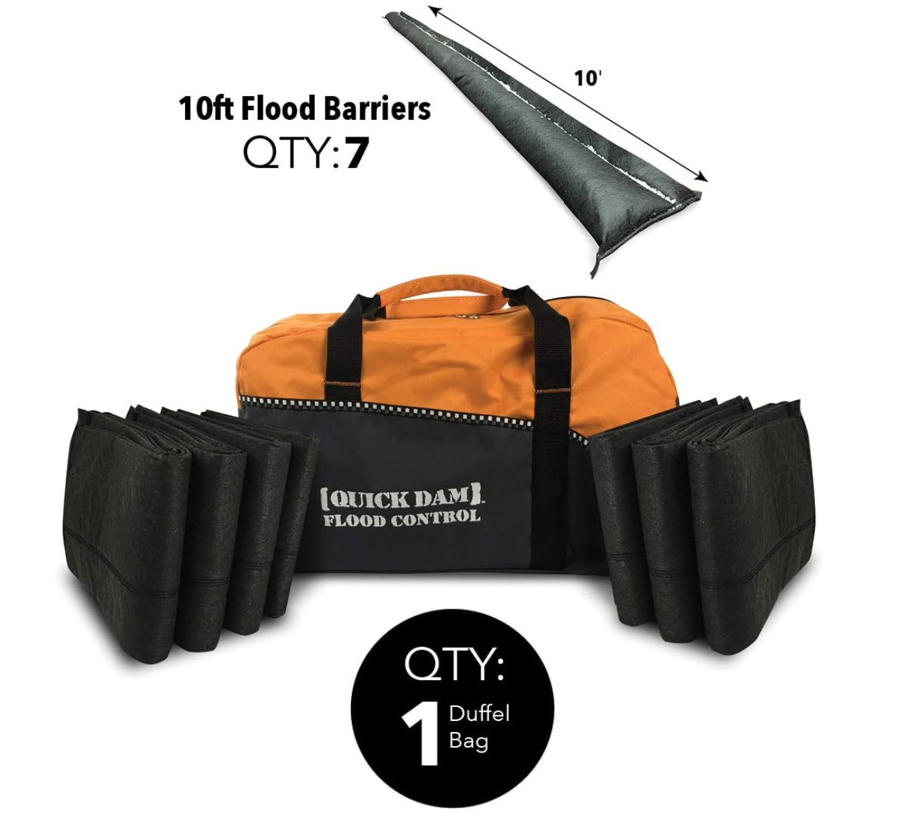 Quick Dam QDDUFF10-7 10ft Flood Barrier Duffel Kit, Black, 7 Piece – Free ship