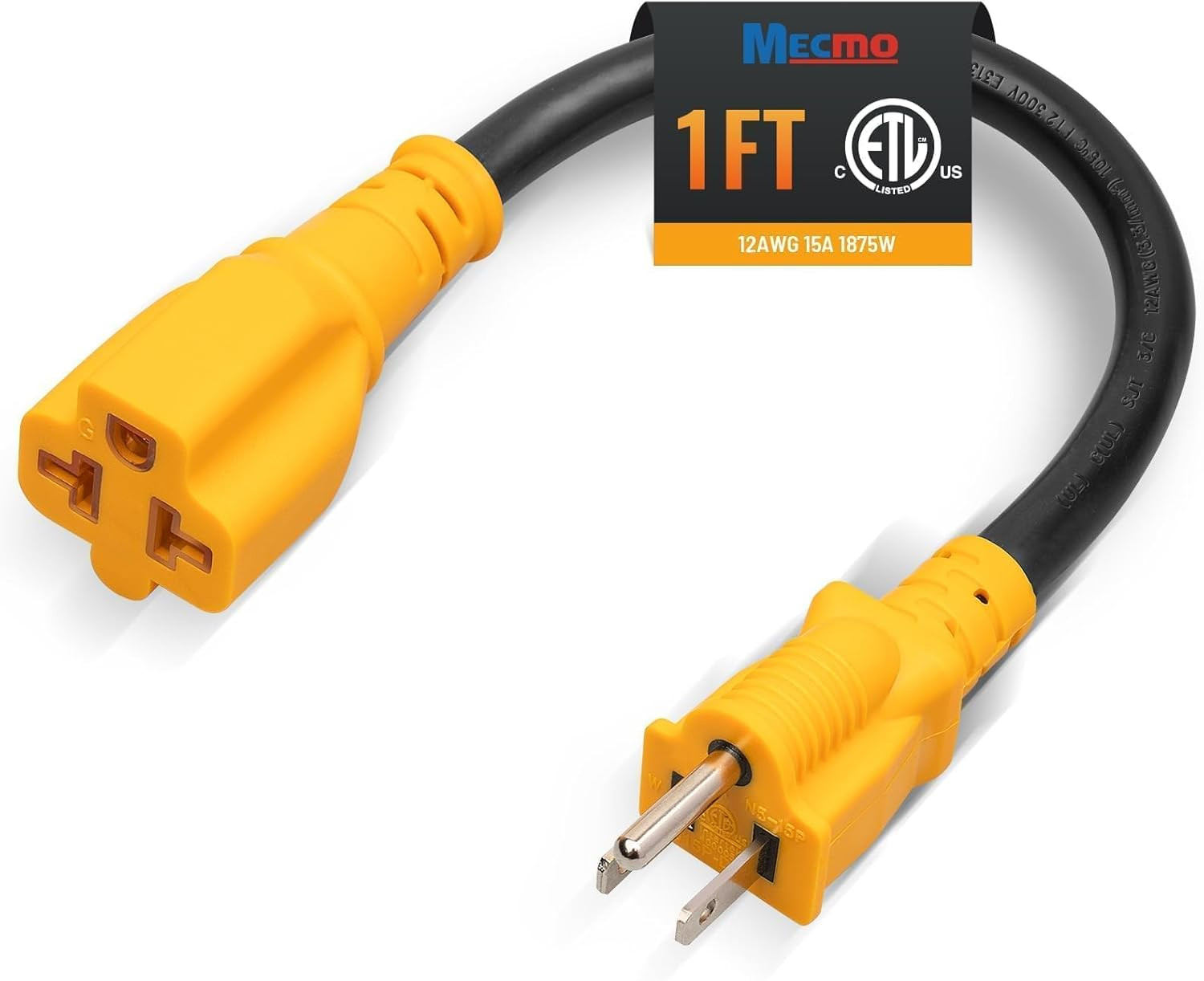 Outdoor 12 Inch 15 Amp Household to 20 Amp AC Power Adapter Cable Waterproof 12A