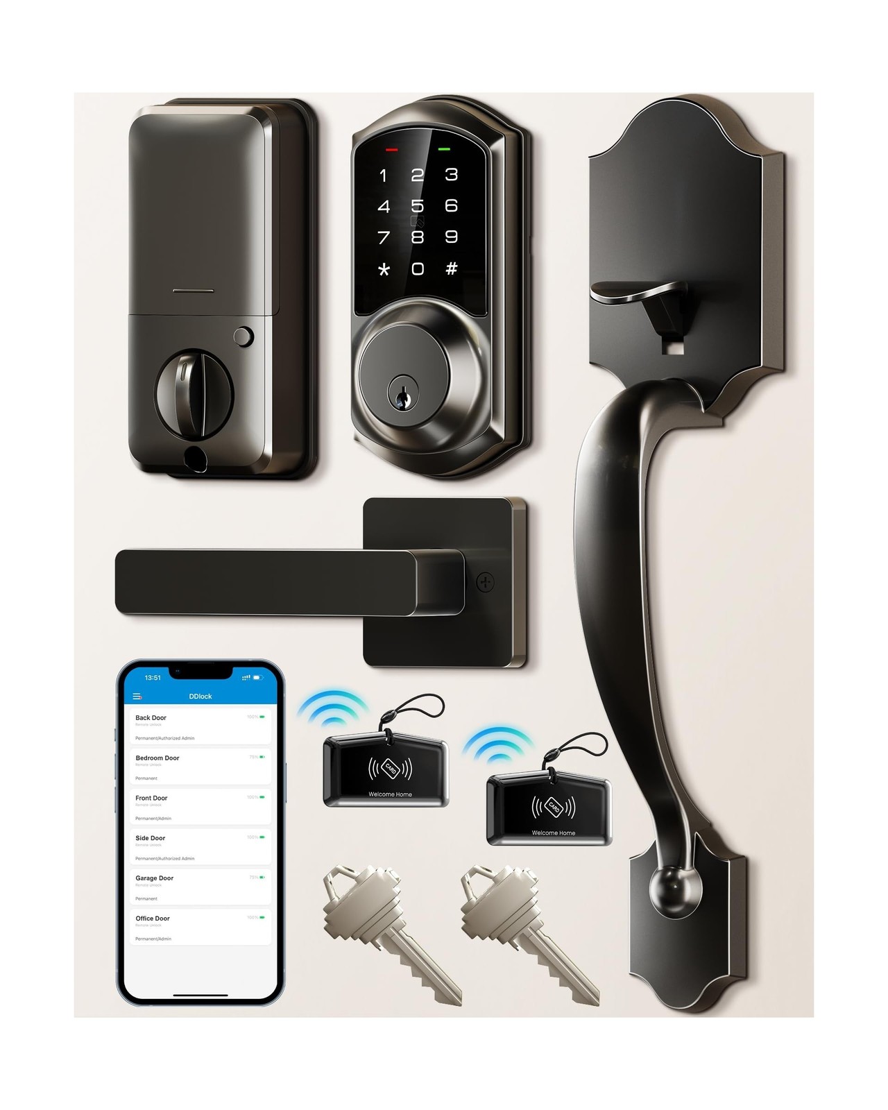 Veise VE06-H Smart Front Door Lock Set, App Control, Keyless Entry Deadbolt w…
