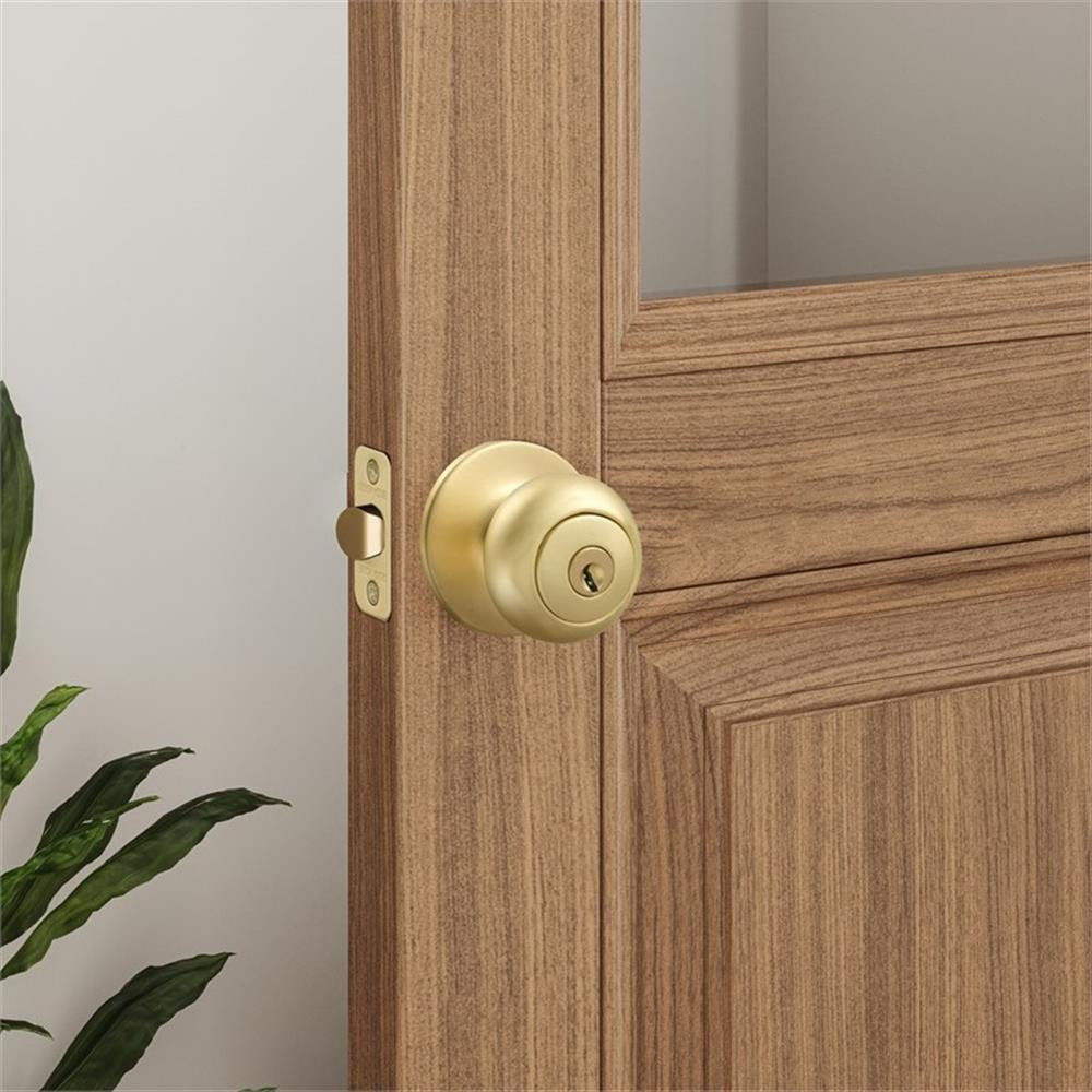 Design House Cambridge Keyed Entry Brass Door Knob in Satin Gold