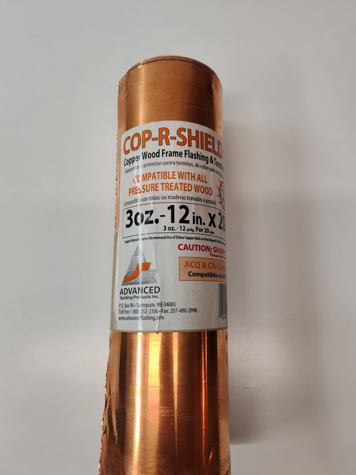 COP – P – Shield PC 3oz 12 Inch By 20 Foot Copper Flashing
