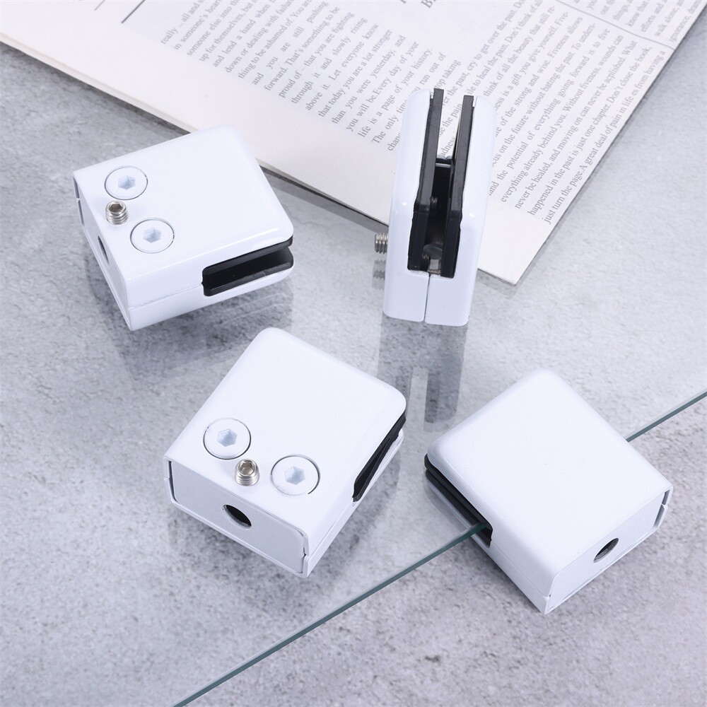 8Pcs Square Glass Clamps White for Indoor Outdoor Glass Shelves Bathroom Shower