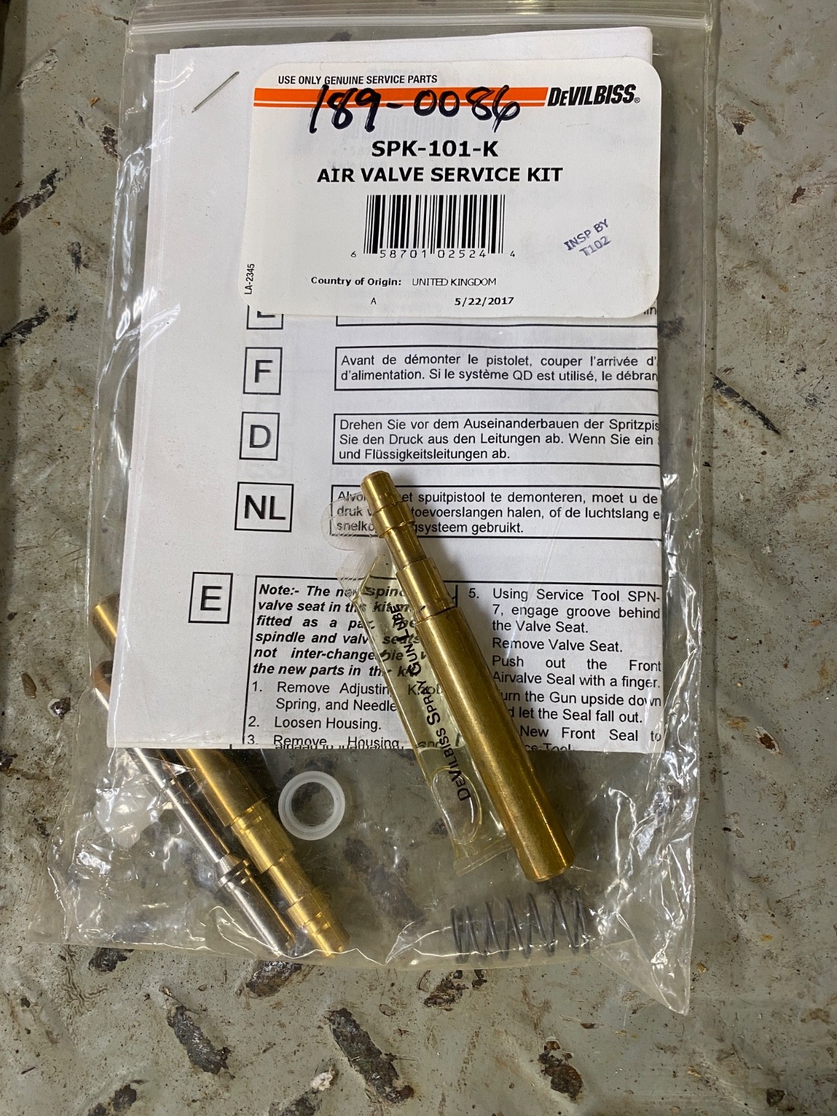DeVILBISS #SPK-101-K, Air Valve Service Kit for CVI Spray Gun