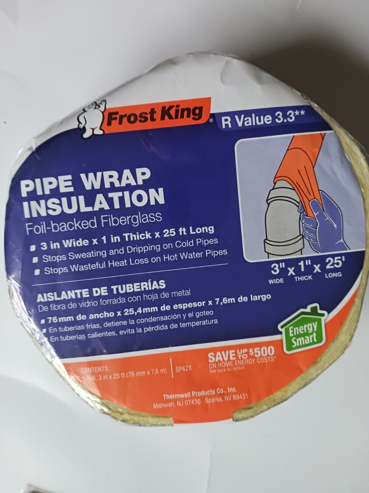 Frost King Pipe Wrap Insulation Tape 3″OD x 25Ft L x 1″ Thick SP42X/18