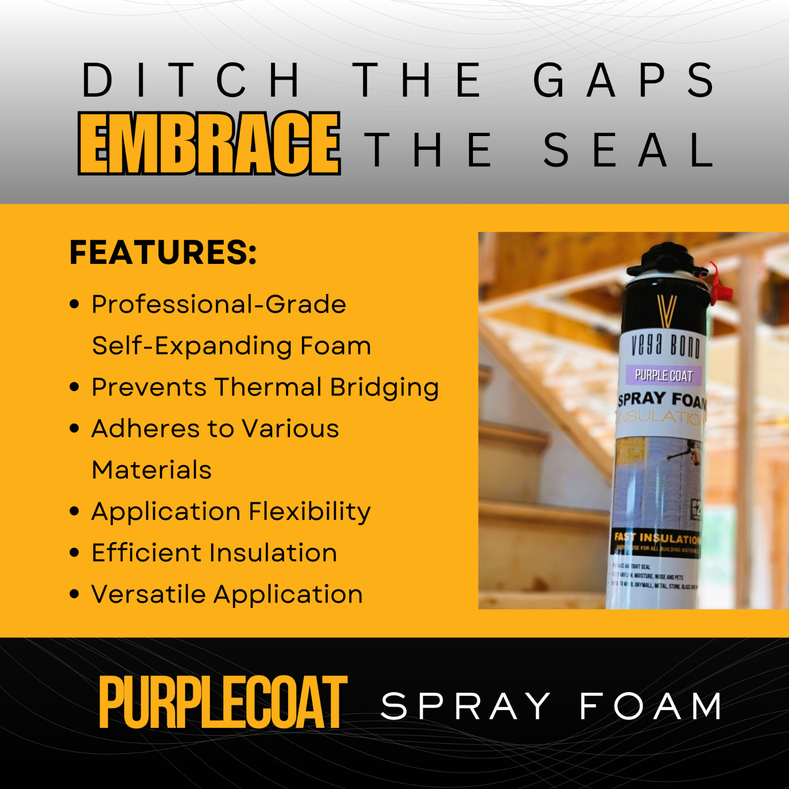 Vega Bond Purplecoat Closed Cell Insulation Spray Foam 12pack Gun&Cleaner 240SF
