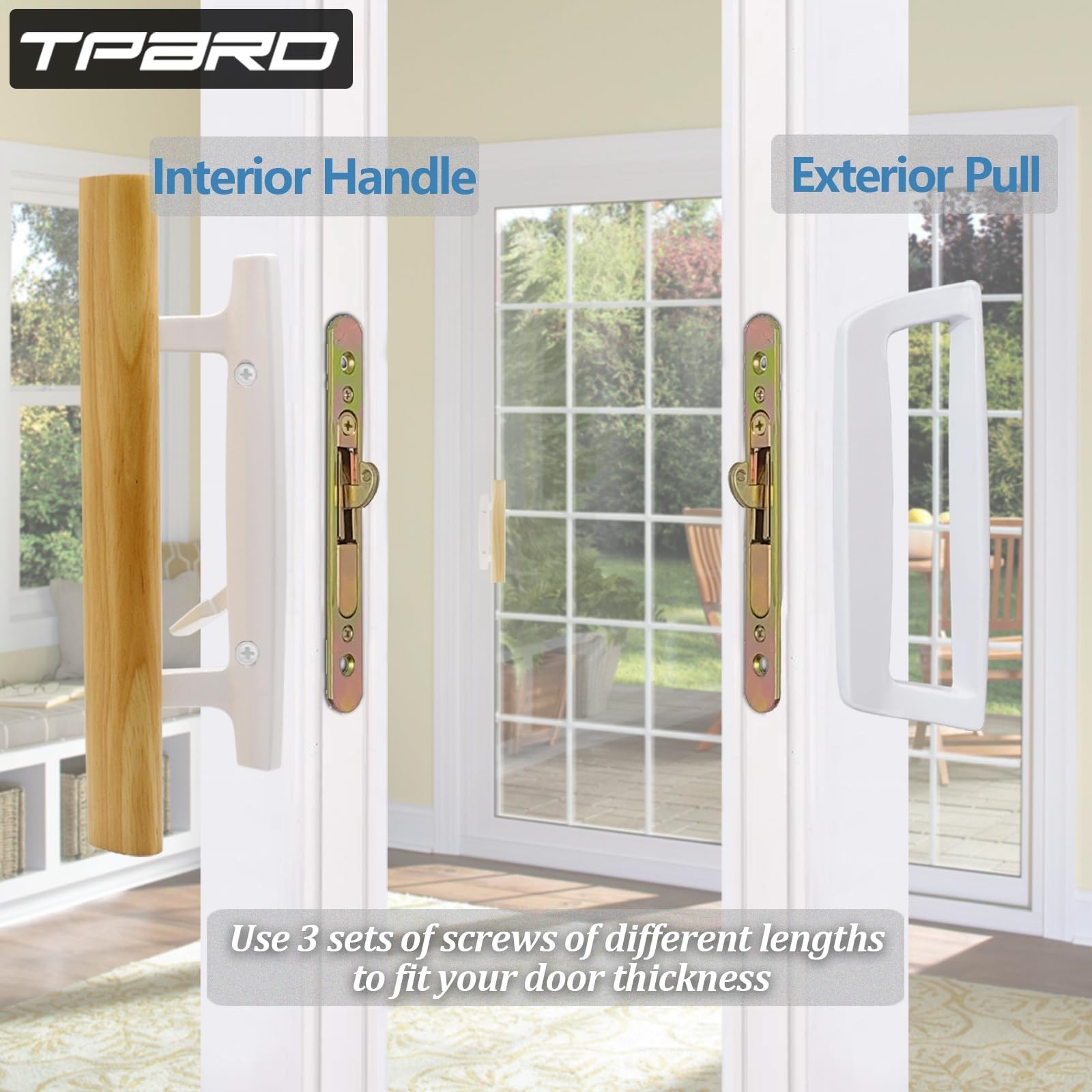 Patio Sliding Glass Door Handle with Mortise Lock 45° Keyway, Non-keyed Oak