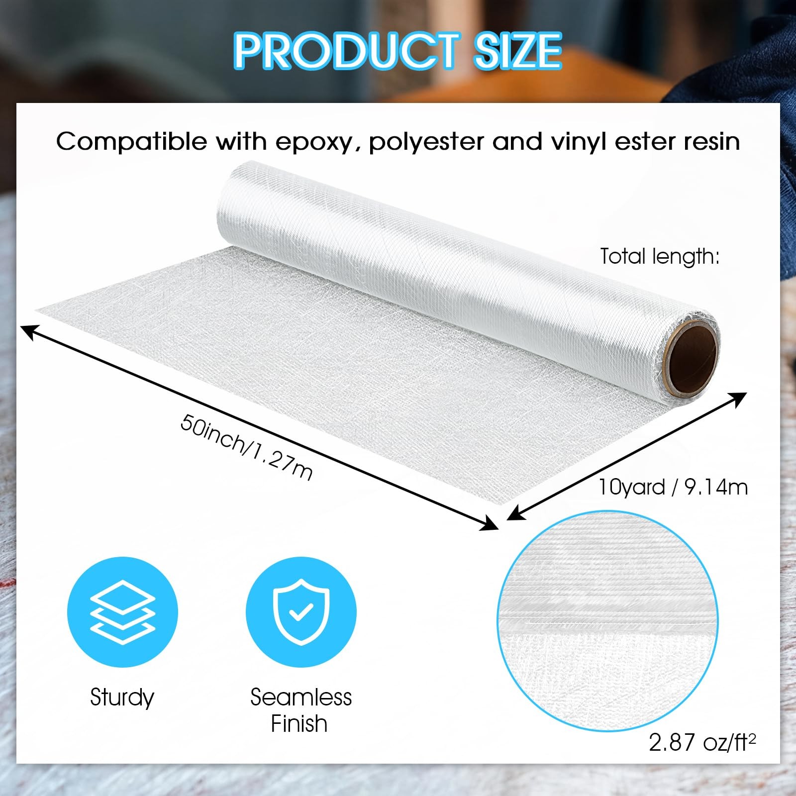 ZXQDRE 1708 Biaxial Fiberglass Cloth Mat Roll 50″ x 50 Inch x 10 Yard, White
