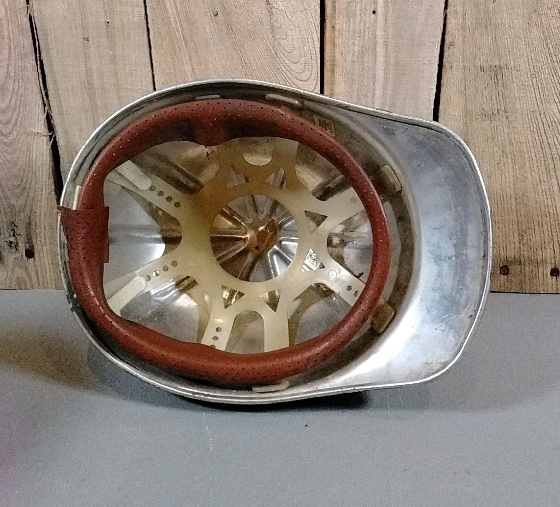 Vintage Aluminum Hard Hat Helmet Painted With Suspension